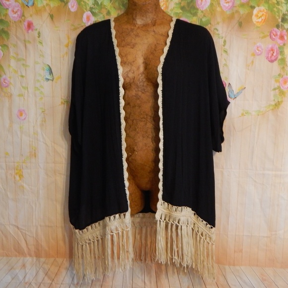 Umgee Sweaters - Black Umgee Crochet Fringe Cardigan